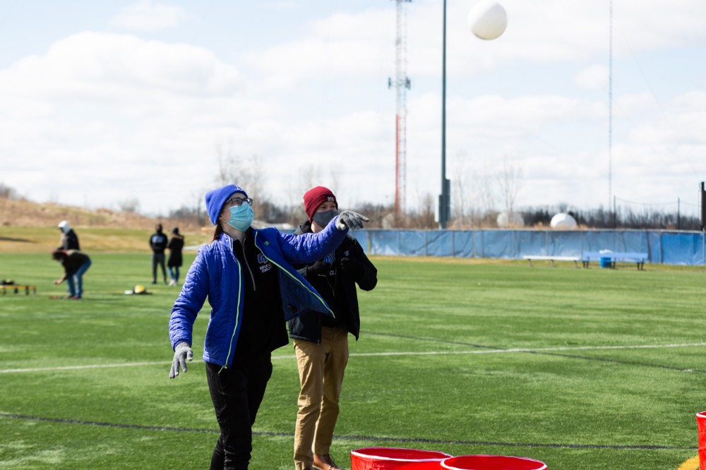 April Field Day 2021: throwing ball for Yard Pong